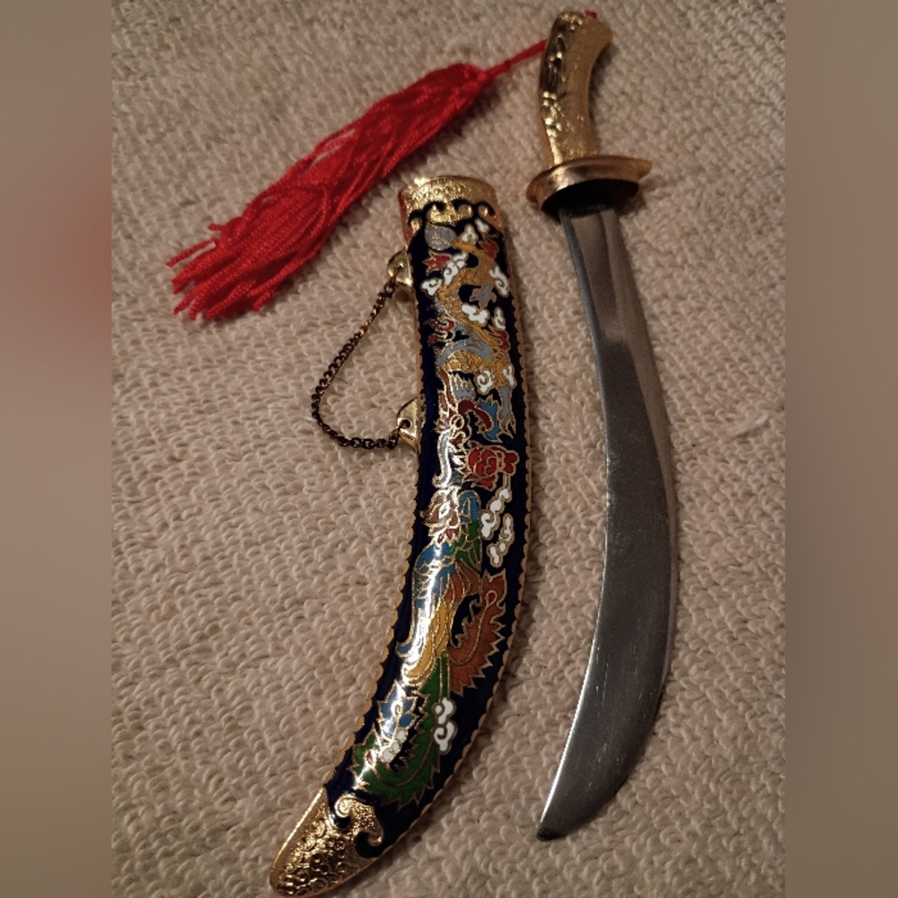 Vintage Chinese Dragon Cloisonne' Sword & Scabbard Letter Opener. - Picture 4 of 10